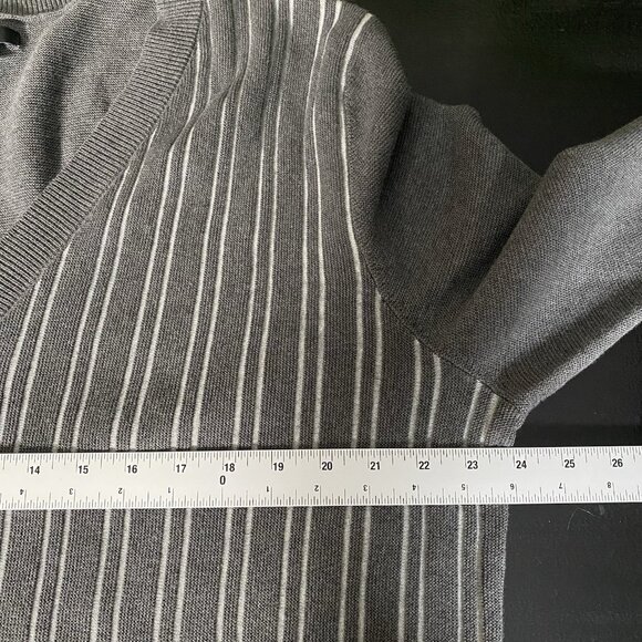 Alfani Cardigan Sweater Men’s XL Gray Striped V-Neck Button Up Grandpa Academia - Picture 11 of 13